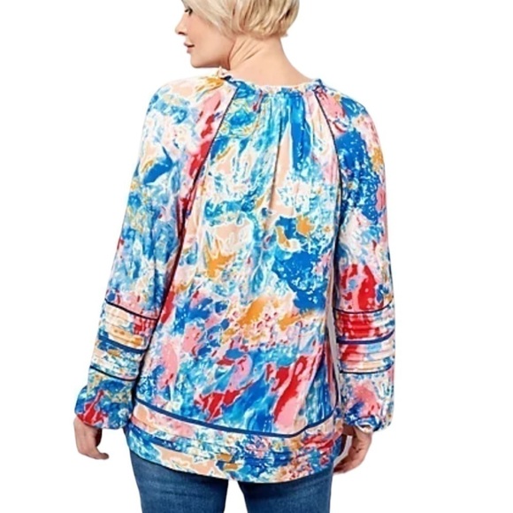 NWT Tolani Collection LongSleeve V-Neck Blouse with front tie. Size L Brady - Picture 2 of 16